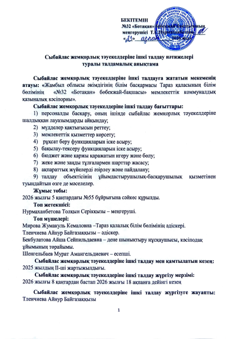 Сыбайлас жемқорлық тәуекелдеріне ішкі талдау нәтижелері туралы талдамалық анықтама